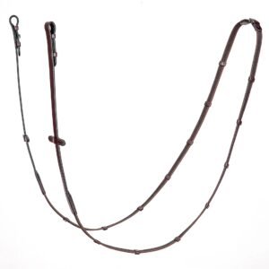 Equiline Leather Continental Antislip Reins with 7 Leather Stops and Martingale Stopper-Black