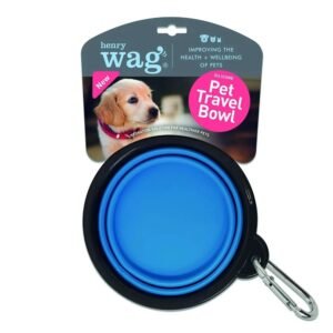 Henry Wag Dog Travel Bowl-350ml-Blue/Grey