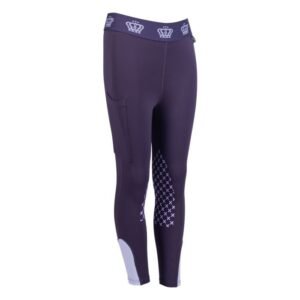 HKM Riding Leggings-Lola-Silicone Knee Patch-Dark Lilac Age 6-7